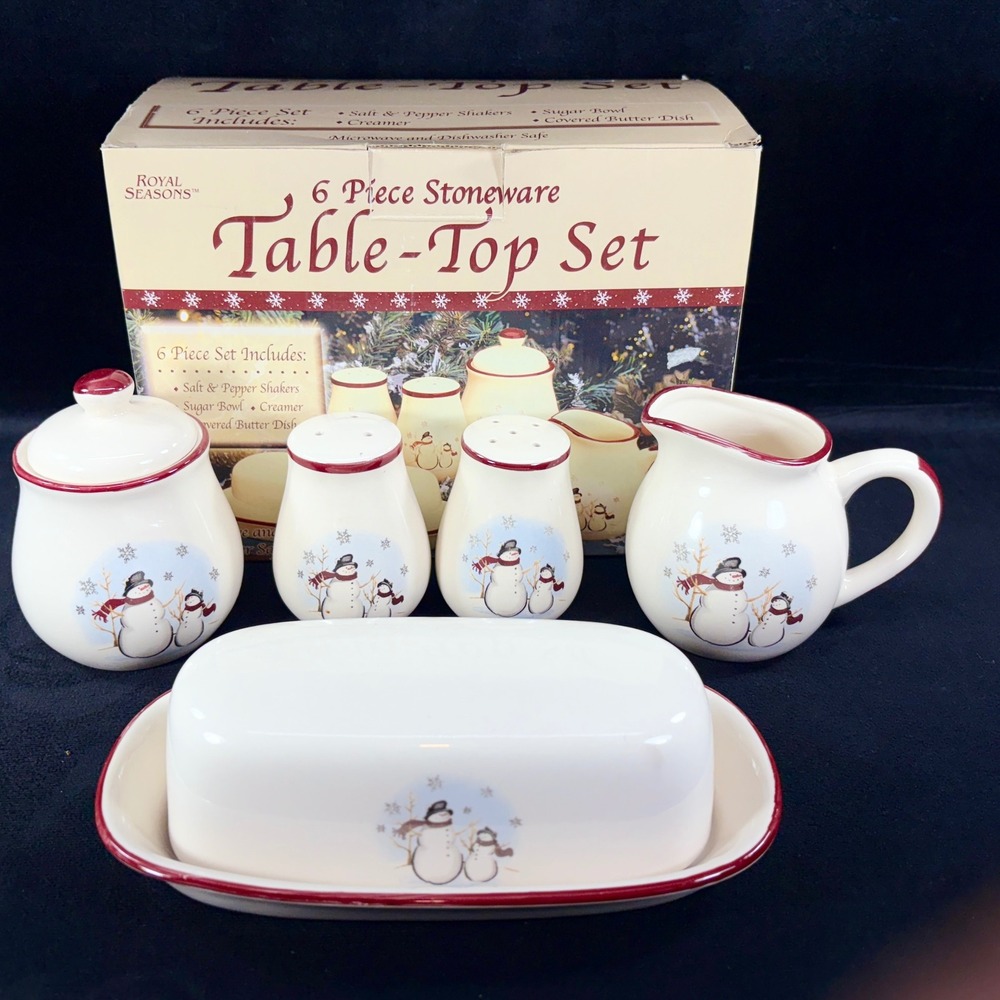 Royal Seasons‎ Snowman Table Top Set Butter Dish Creamer Sugar Bowl Salt Pepper